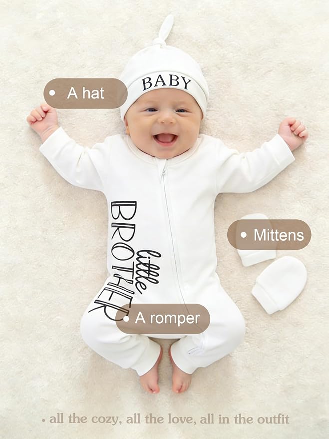 Babymine 100% Cotton 2-Way Zipper Little Brother Newborn Outfit 0-3 Months | - Image 2