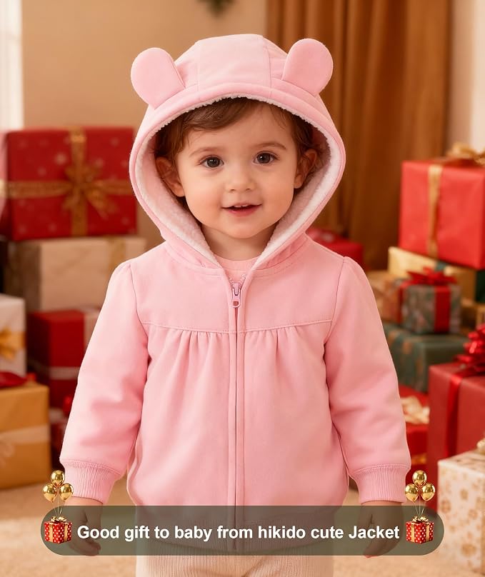 Hikido Baby Girls Boys Warm Adorable Hooded Zip Coat - Image 2