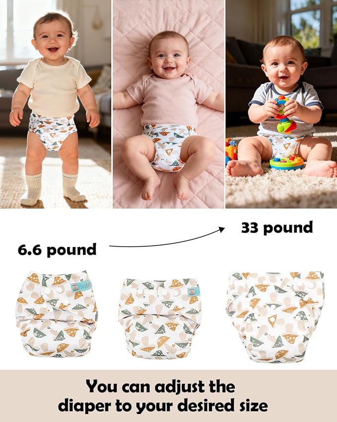 ALVABABY Baby Cloth Diapers 6 Pack with 12 Inserts Cloth Diaper Covers Adjustable Washable Reusable for Baby Girls and Boys 6DM128A