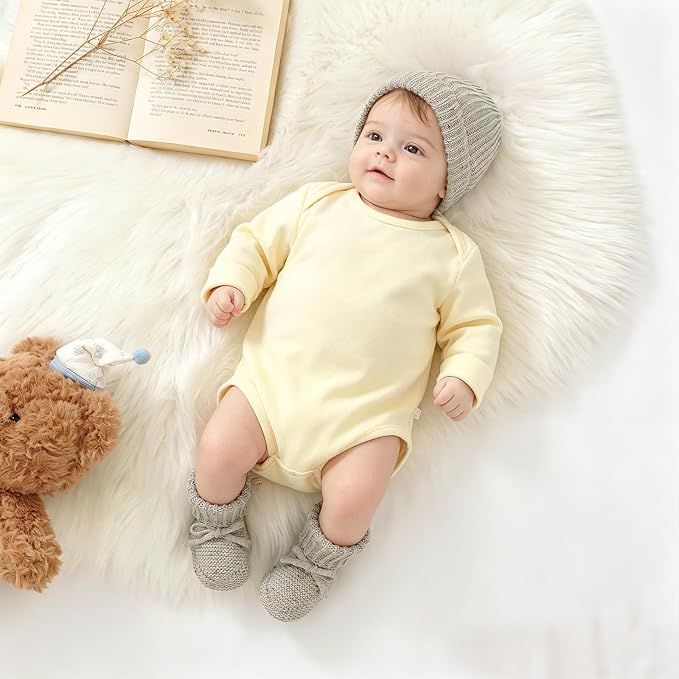 LAWKUL Baby Beanie and Booties 2-Piece Set | Newborn, Knit Hat, Cotton Sock - Image 2
