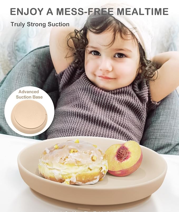 Classic Suction Toddler Plates 3 PCS, Food Grade Silicone Baby Plate with Suction BPA Free, Deeper Feeding Dishes for Toddler Kids Baby, Dishwasher Safe