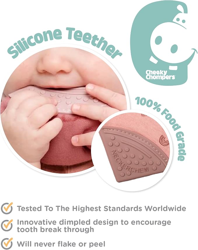 Cheeky Chompers Neckerchew Teething Bib, 2-in-1 Bandana Style Bib w/Food Grade - Image 5