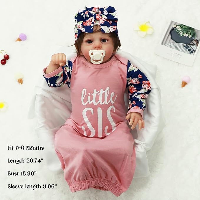 AMAWMW Newborn Baby Girl Little Sister Sleeper Gown Stripe Long Sleeve - Image 4