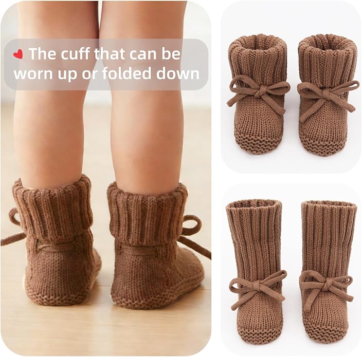 LifeTree Baby Knit Booties-2 Pairs, Cozy Cotton Handmade Crochet Baby Shoes - Image 2