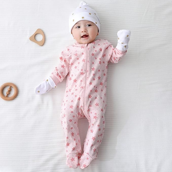 Baby Hat and Mittens Set Newborn Baby Hats Caps for Baby Boys Girls 0-6 Months 100% Cotton