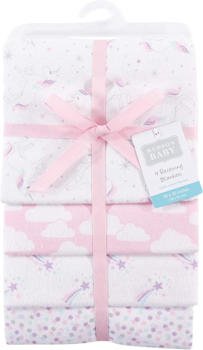 Hudson Baby Unisex Baby Cotton Flannel Receiving Blankets, Magical Unicorn - Image 2
