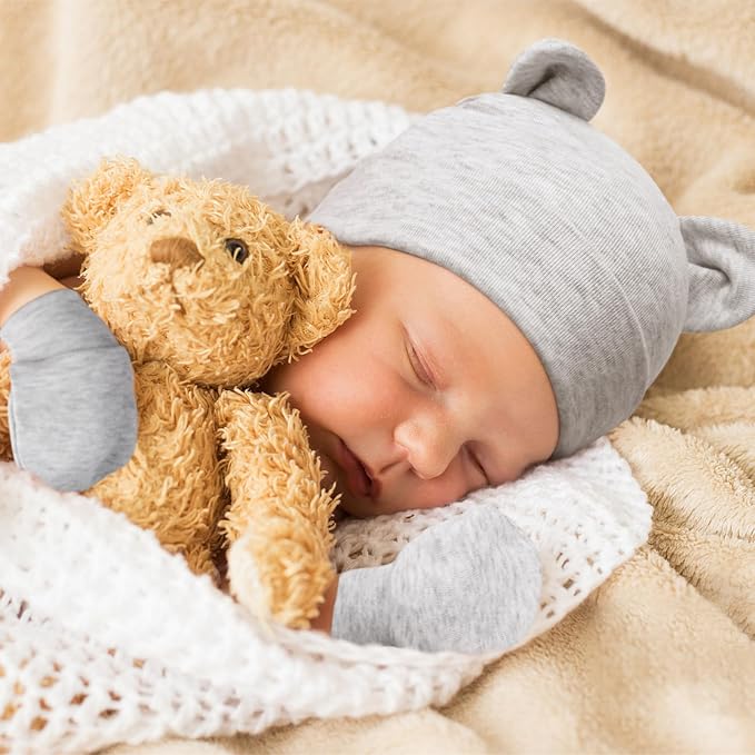 BQUBO Newborn Baby Hats Mittens Set Hospital Hat Beanie Infant Caps Baby Gloves - Image 3