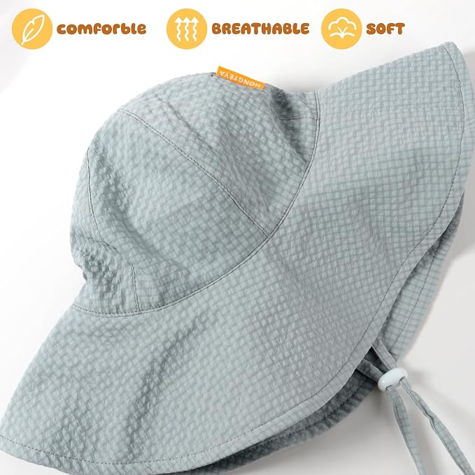 HONGTEYA Baby Sun Hat Wide Brim Adjustable Toddler Beach Bucket Hat | Soft - Image 4