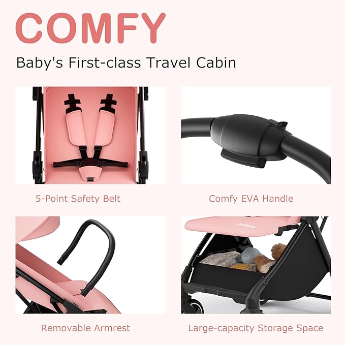 INFANS Lightweight Baby Stroller, Ultra-Compact Fold Airplane Ready Travel Stroller, One-Hand Gravity Fold Near Flat Recline Seat, Foldable Toddler Stroller for Infant 0-36 Month