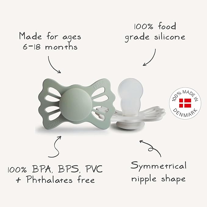 FRIGG Lucky Symmetrical SilkySoft Silicone Baby Pacifier | Made in Denmark | BPA-Free (White Lilac/Twilight Mauve, 6-18 Months)