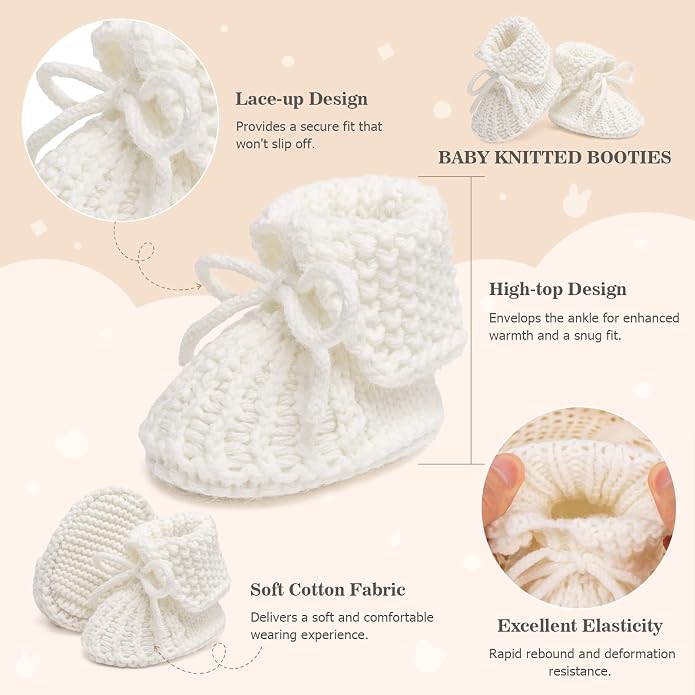 Meckior Baby Booties Newborn First Walkers Cozy Shoes Warm Hand Crochet Knit - Image 6