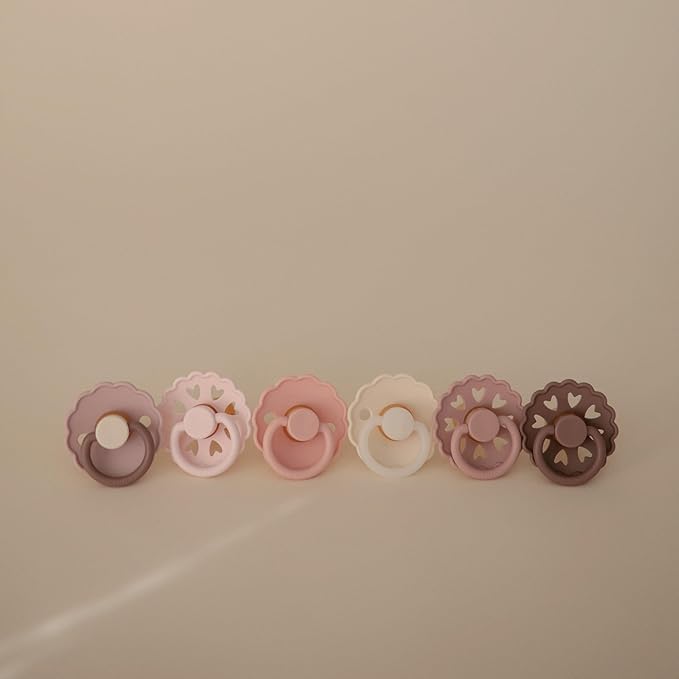 FRIGG Natural Rubber Baby Pacifier 6-Pack Blooming Love | Made in Denmark | BPA-Free (6-18 Months)