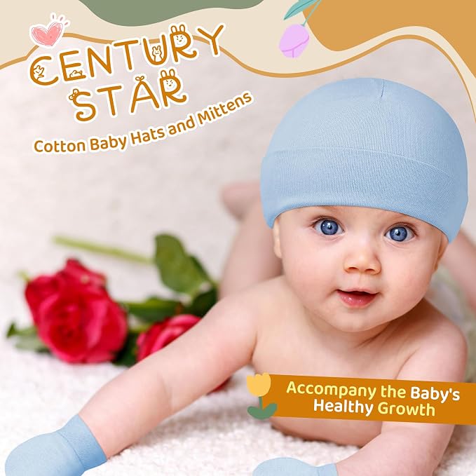 Century Star Cotton Newborn Baby Beanie Hats and Mittens Set Infant Hats - Image 4