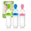 WAJIAYON Baby Food Feeder 3 Pack Silicone Baby Food Dispensing Spoon with Standing Base for Infant- 3 oz Squeeze Feeding Spoons with Suction Cup for Boys Girl Kids Toddlers - Self Feeding Bottle Spoon