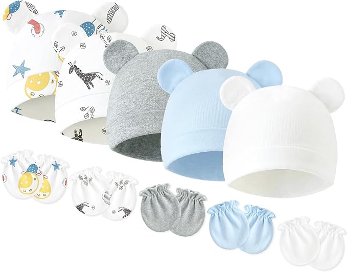 Newborn Baby Hats and Mittens Set, Cotton Infant Baby Boy Girl Bear Ears Caps by Stadupimry