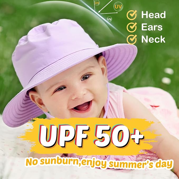Baby Sun Hat Kids Summer Sun Protection Toddler Bucket Hat Wide Brim Adjustable - Image 3
