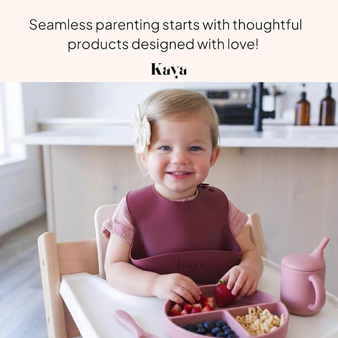 Kaya Silicone Baby Bib Pack of 2, BPA-Free Waterproof Food Catcher, Adjustable - Image 7