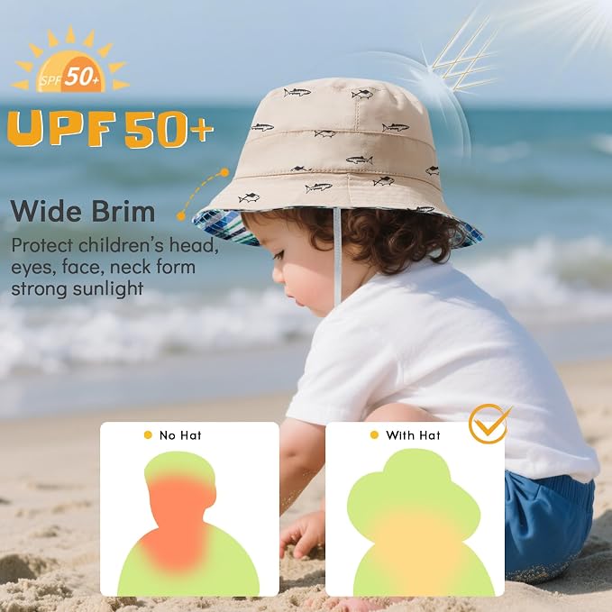 Durio UPF 50+ Baby Sun Hat Wide Brim Toddler Bucket Hats - Image 2