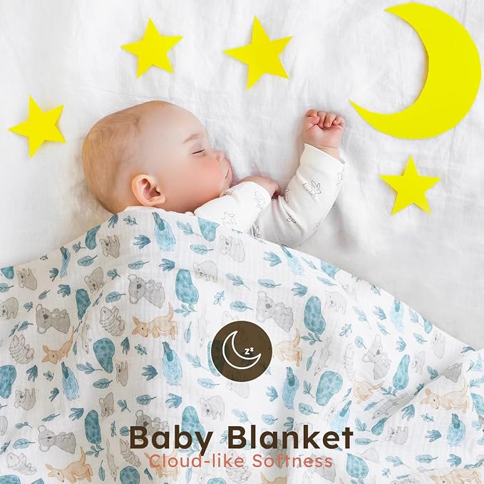 5 Pack Muslin Swaddle Blankets & Baby Burp Cloths, Soft & Breathable Cotton - Image 4