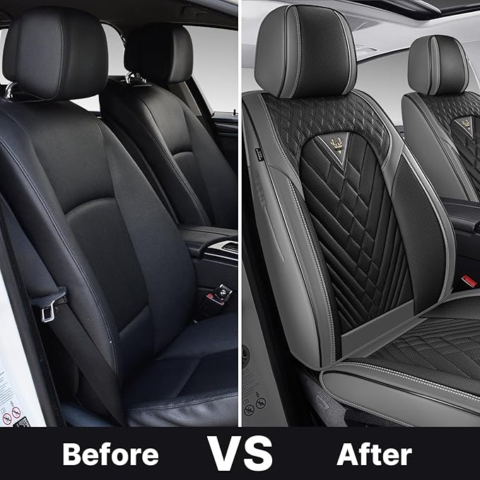 Car Seat Covers Full Coverage Seat Cover Premium Waterproof Faux Leather Cushion Universal Accessories Fit SUV Sedan Automotive Vehicle Auto Interior Seat Protector Full Set(2 Seat,Black&Gray)