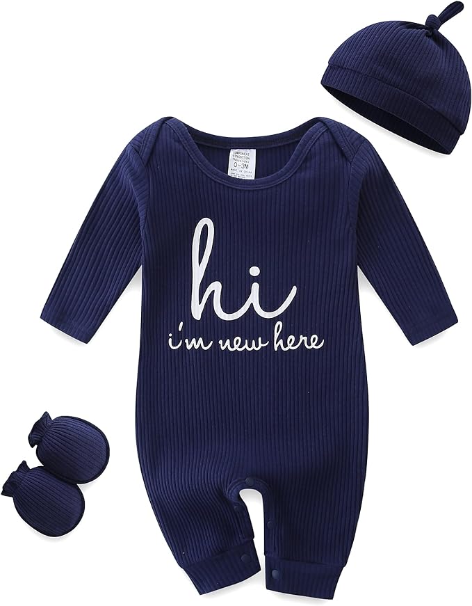 Baby Romper with Baby Mittens & Newborn Hats Footless Long Sleeve by Unknown