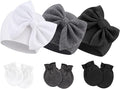 Newborn Baby Hats and Mittens Set Infant Bow Beanie Cap Toddler Gloves Newborn by AQOKKA