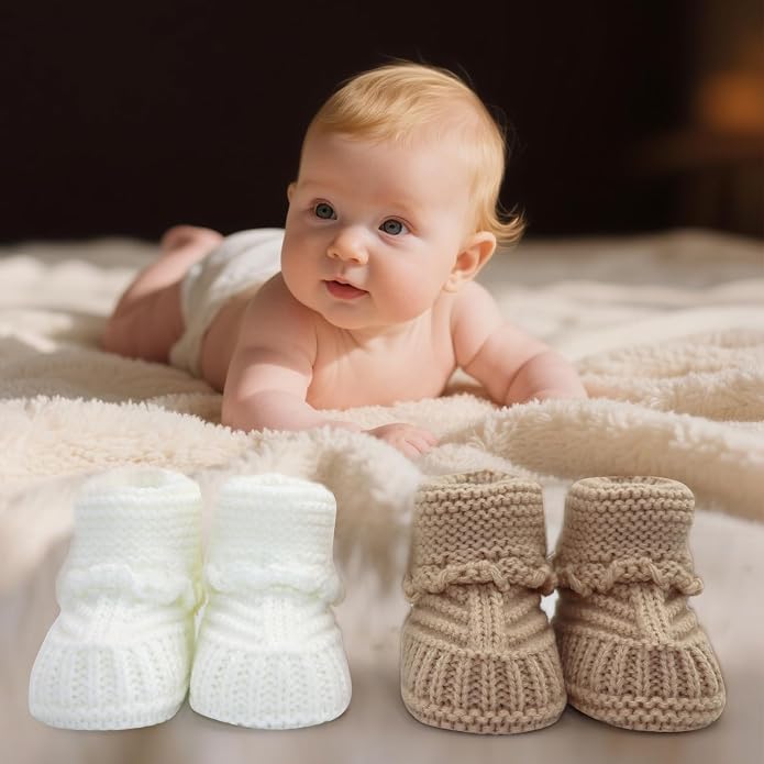 4 Pairs Baby Booties, Newborn Walking Shoes, Soft Cozy Shoes, Warm Knit Cotton - Image 7