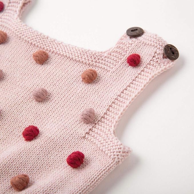 Simplee kids Baby Girl Romper, Sleeveless Pompoms Square Neck | Soft Breathable - Image 4