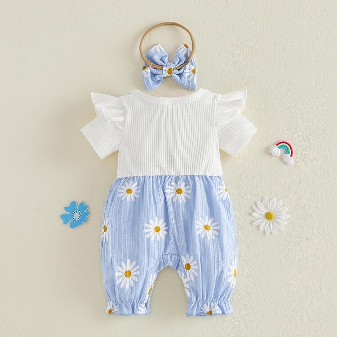 YINGISFITM Newborn Baby Girl Summer Clothes Short Sleeve Bubble Romper Bow - Image 6