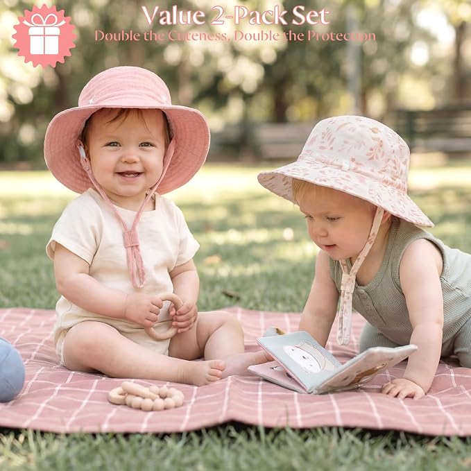 Play Tailor 2 Pack Newborn Baby Sun Hat Breathable Muslin Cotton Cap 0-24M | - Image 7
