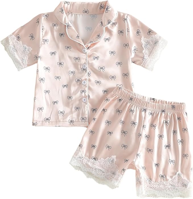 Kuriozud Toddler Baby Girl Pajamas Set Summer Floral Short Sleeve Button Down by Kuriozud