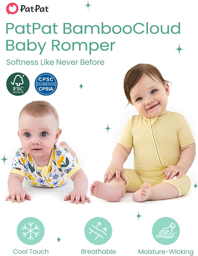 PATPAT Baby Boy and Girl Bamboo Viscose 2-Pack Romper | 2-Way Zipper, Soft and - Image 2