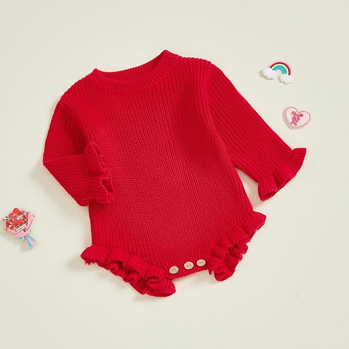 Mubineo Baby Girl Fall Winter Clothes Basic Plain Cute Sweater Romper Outfit - Image 9