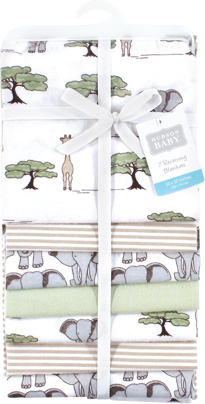 Hudson Baby Cotton Flannel Receiving Blankets 7-Pack Bundle, Wild Safari - Image 2