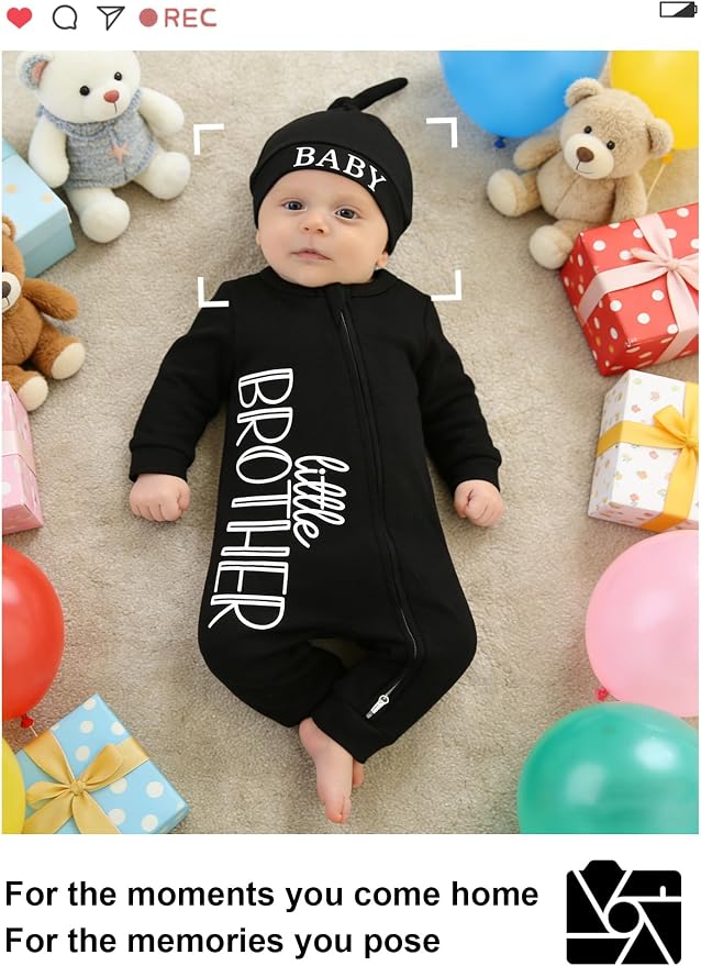 Babymine 100% Cotton 2-Way Zipper Little Brother Newborn Outfit 0-3 Months | - Image 5