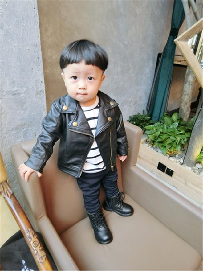 UNIQUEONE Baby Boys Girls Kids Outfits Spring Autumn PU Faux Leather Lapel - Image 2
