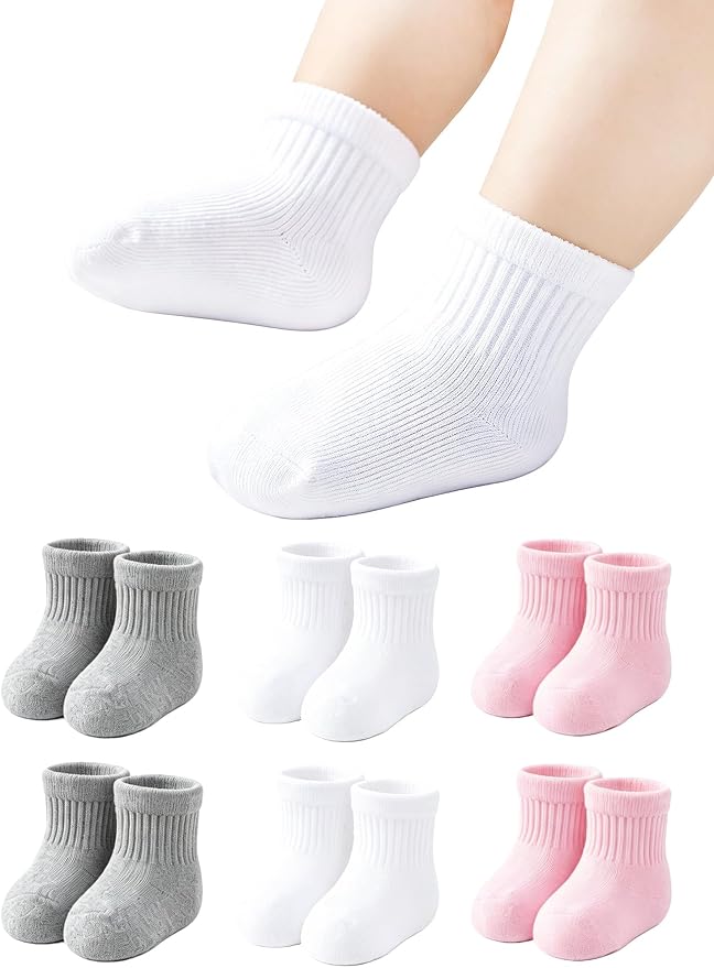 Newborn Socks 0-3 Months Preemie Infant Cotton Terry Ankle Socks 6 Pairs by Miniangel