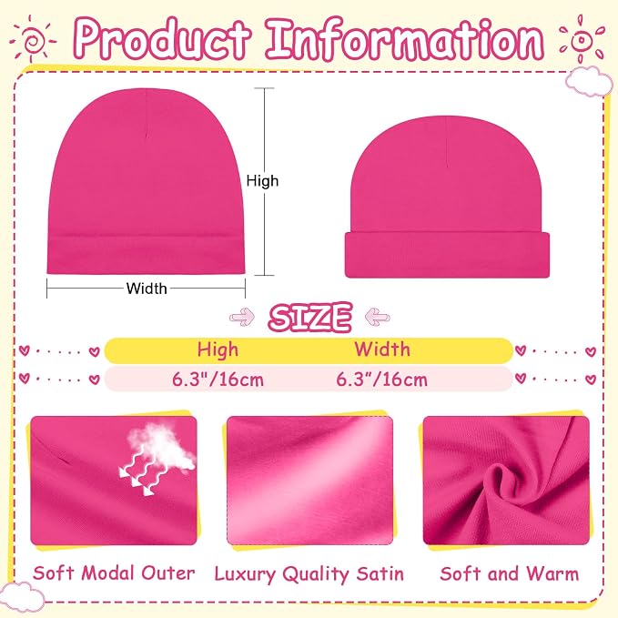6 Pack Satin Lined Baby Beanie Newborn - Image 4