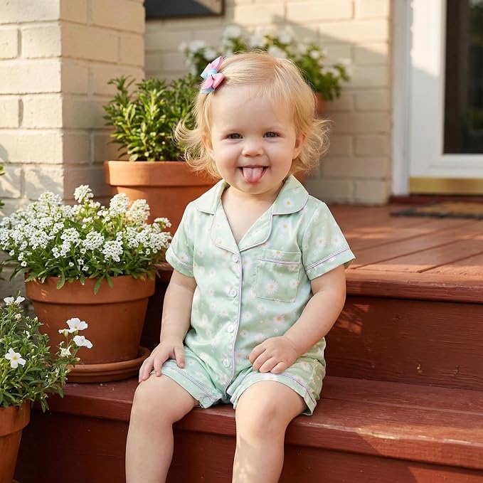 Kuriozud Baby Girl Boy Romper Pajamas Onesie Short Sleeve Button Down Pjs - Image 5
