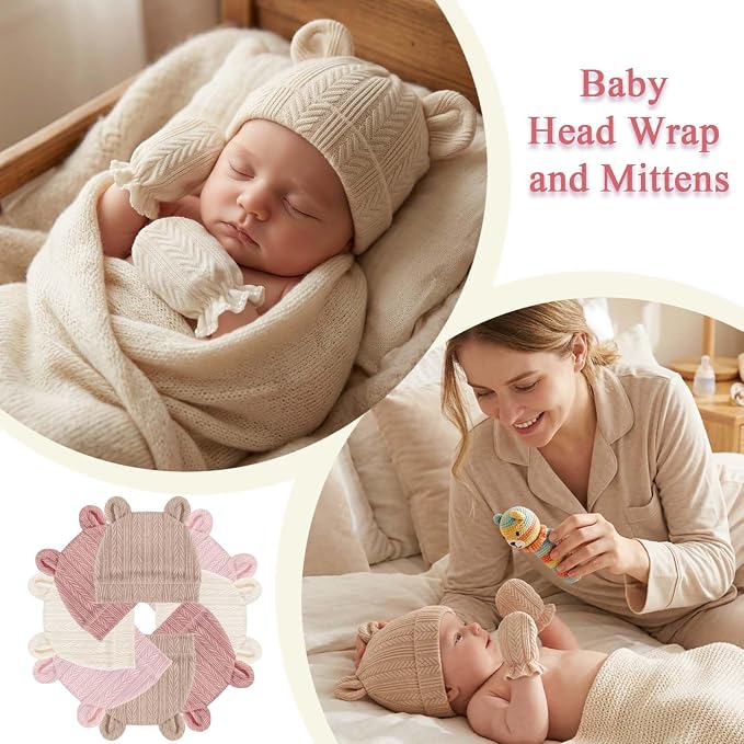 Newborn Baby Girl Hats Mittens Set Cotton - Image 4