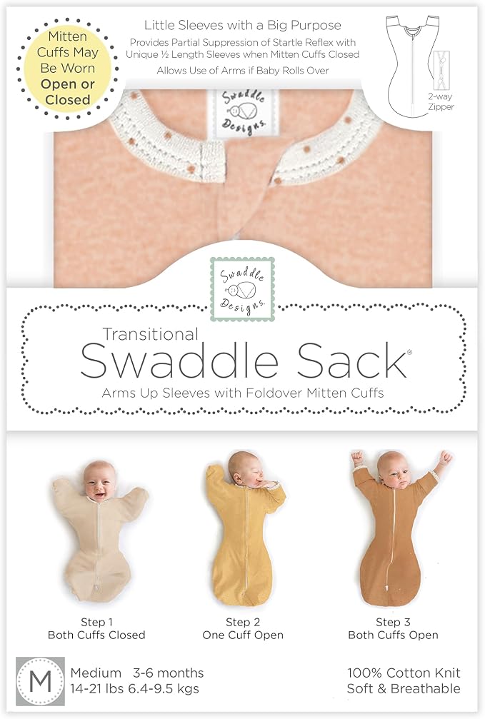 SwaddleDesigns Transitional Swaddle Sack, Arms Up Half-Length Sleeve & Mitten - Image 8