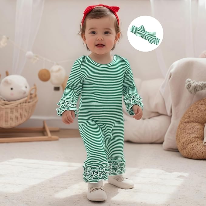 Newborn Baby Girl Clothes Jumpsuit Ruffle Romper Bodysuit Pants Headband - Image 4