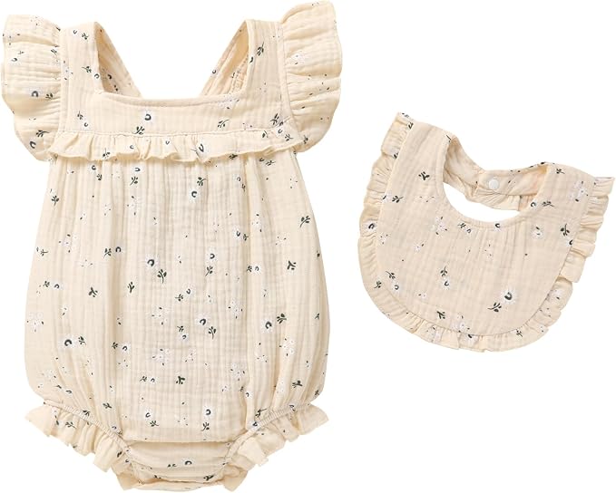 YOUNGER TREE Baby Girl Romper 100% Cotton Ruffle Sleeveless Summer Outfit by YOUNGERTREE