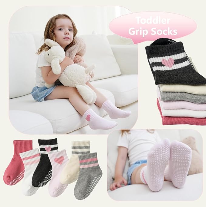 Toddler Grip Socks with Non-Slip Unisex Baby Stripe Crew Cotton Socks | Retro - Image 3