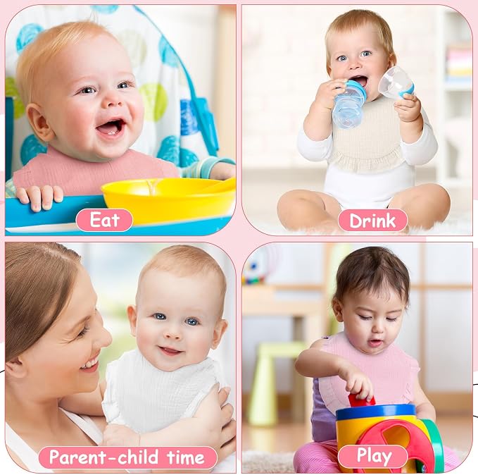 Kenning 18 Pcs Baby Muslin Drool Bibs Ruffle Snap Button - Image 6