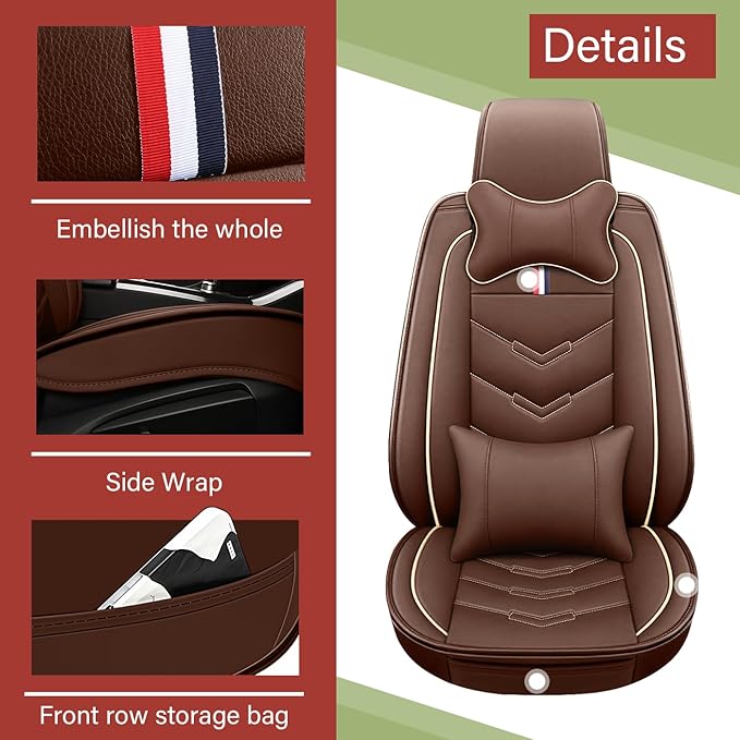 Leather Car Seat Covers Fit for LR Defender 2020-2025, 5 Seater Waterproof and Wear-Resistant Seat Cover Interior Accessories(Full Set with Pillow,Coffee)