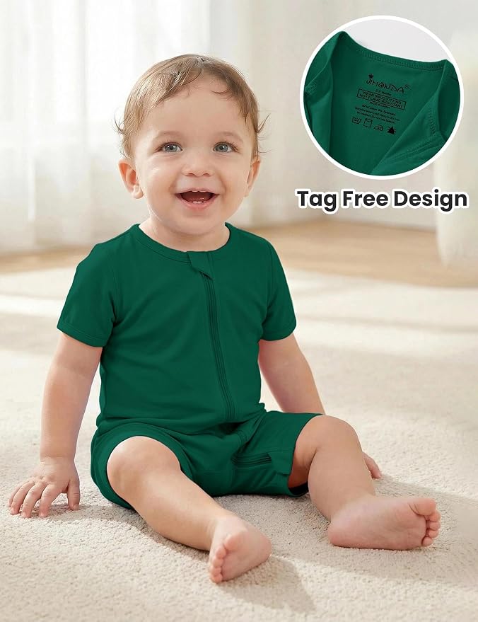 Jimonda Baby Romper Short Sleeve 2-Way Zipper Pajamas Cotton | 2-Pack, One Piece - Image 2