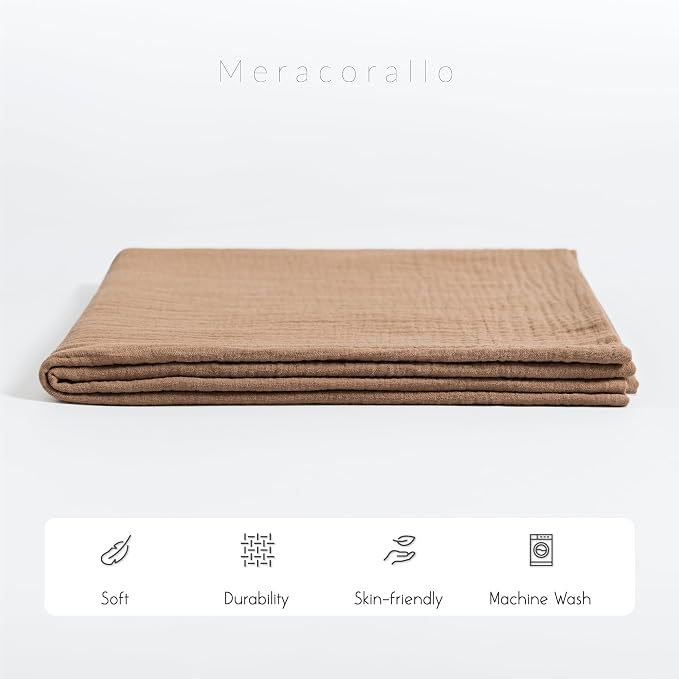 Meracorallo Muslin Swaddle Blanket, 100% Cotton Receiving Blanket, Tan | Soft - Image 4