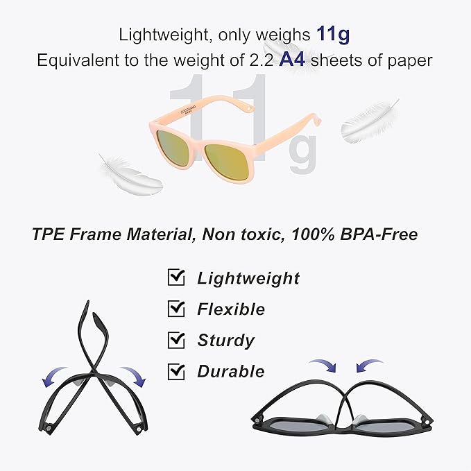 COCOSAND Flexible Baby Sunglasses with Strap Polarized UV Protection for Toddler Infant Newborn Boy Girl Age 0-24 Months