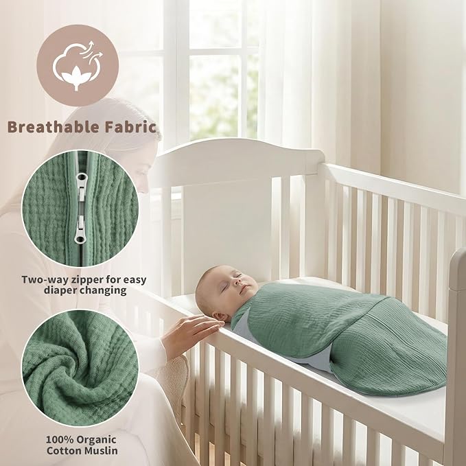 BSTOPPT Newborn Sleep Sack Baby Swaddle, 100% Muslin Cotton, 3-Way Adjustable - Image 5